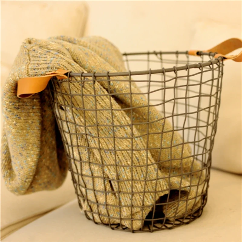 

Iron storage basket Wire storage Sundries sorting Dirty clothes Creative American zakka