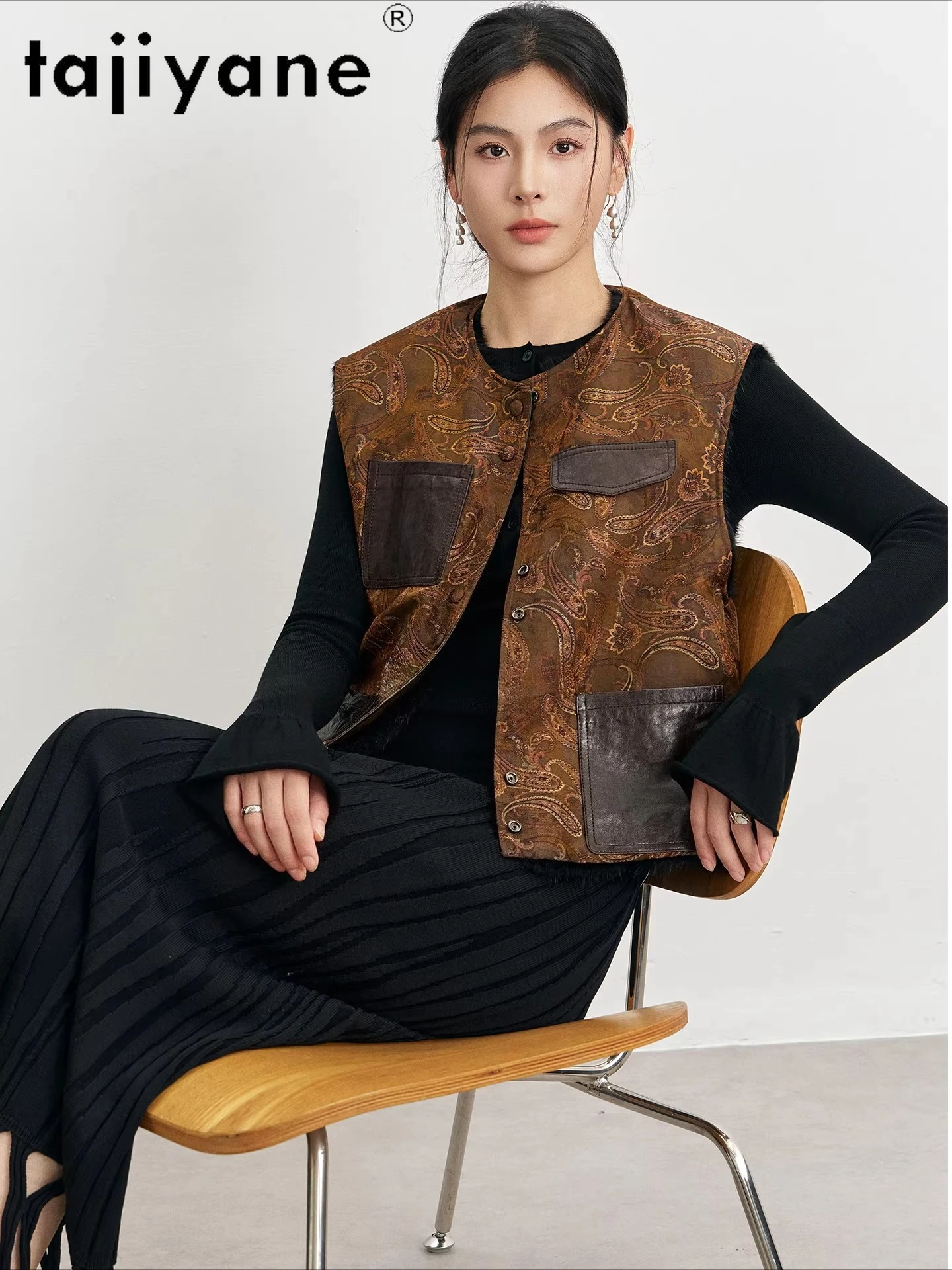 เสื้อขนสัตว์มิงค์แท้ TAJIYANE สำหรับผู้หญิง แบบสั้น ใส่ได้สองด้าน ไม่มีแขน แฟชั่นเสื้อโค้ทขนสัตว์แท้ ฤดูหนาว 2025 เสื้อผ้าผู้หญิง шуба