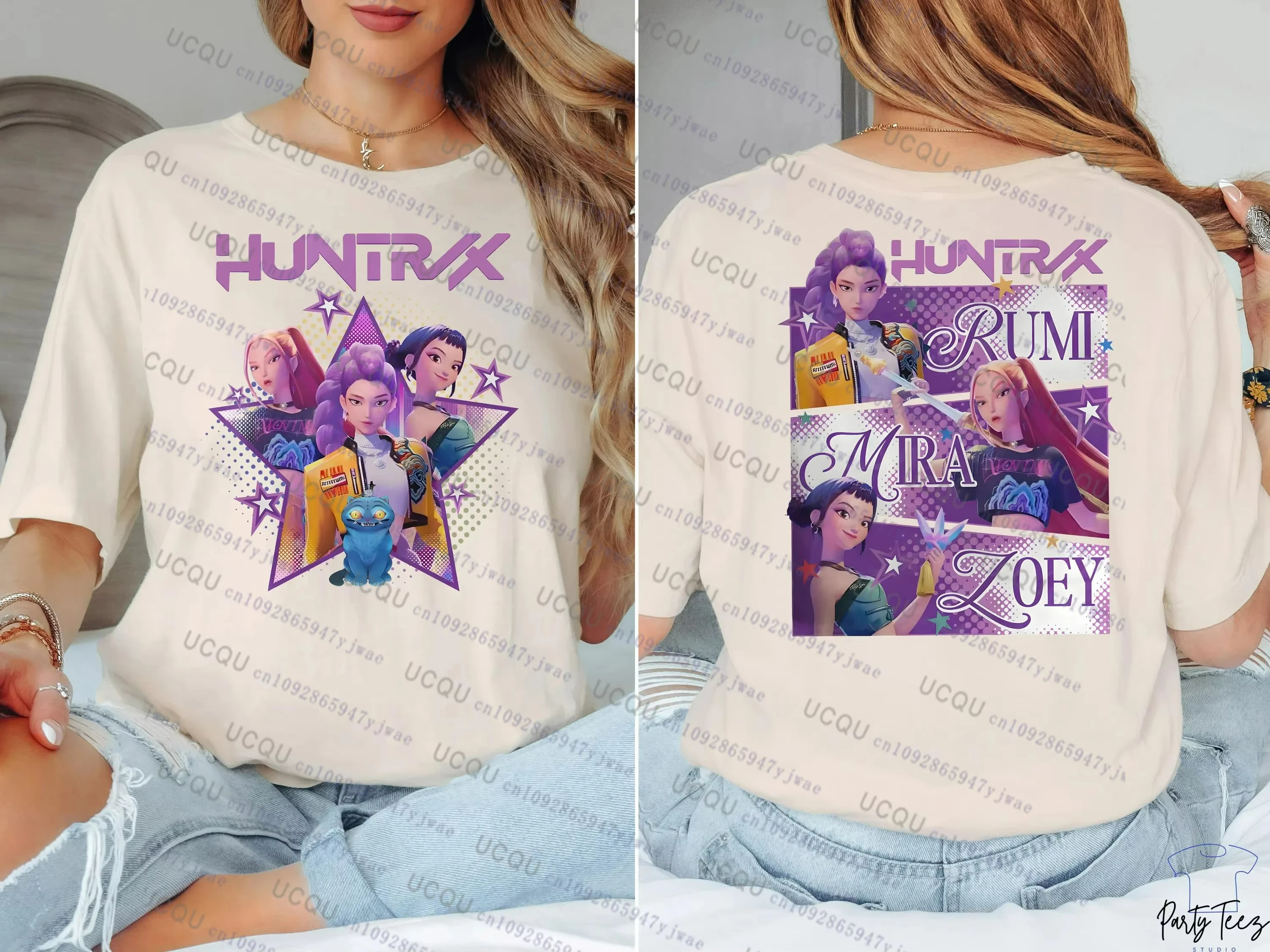 الوالدين والطفل قصيرة الأكمام لطيف Kpop شيطان الصيادين المحملة Harajuku عارضة أزياء القطن المحملة الأعلى تأثيري الملابس تي شيرت #6