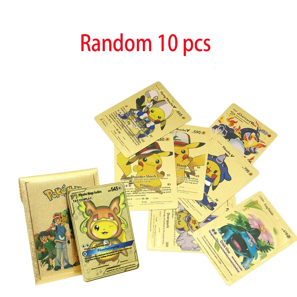 10 pezzi Pokemon Creative Gold Foil PVC Card Cartoon Animazione Periferica Inglese Argento Nero Produttori di carte Vendite spot