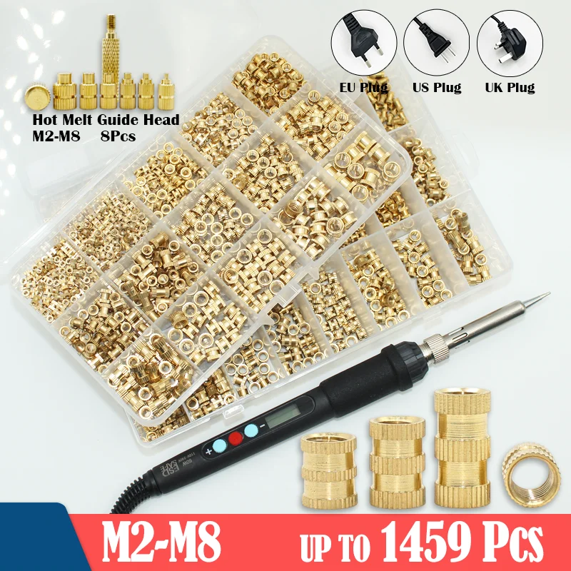 Brass Heat Set Insert Nut Electric Soldering Iron 80W LCD Digital Display Adjustable Temperature 220V/110V 3d Printer Copper Nut