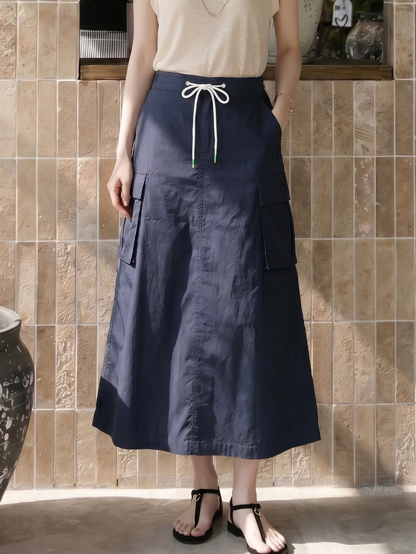 

High Waist Long Workwear Style Half Skirt Elegant Women's Summer Design South Oil Premium Fashion Commute Simple A-Line Skirt