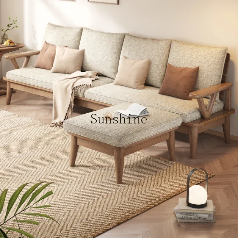 All solid wood small apartment household winter and summer dual-purpose large-board fabric sofa suitable for old furniture