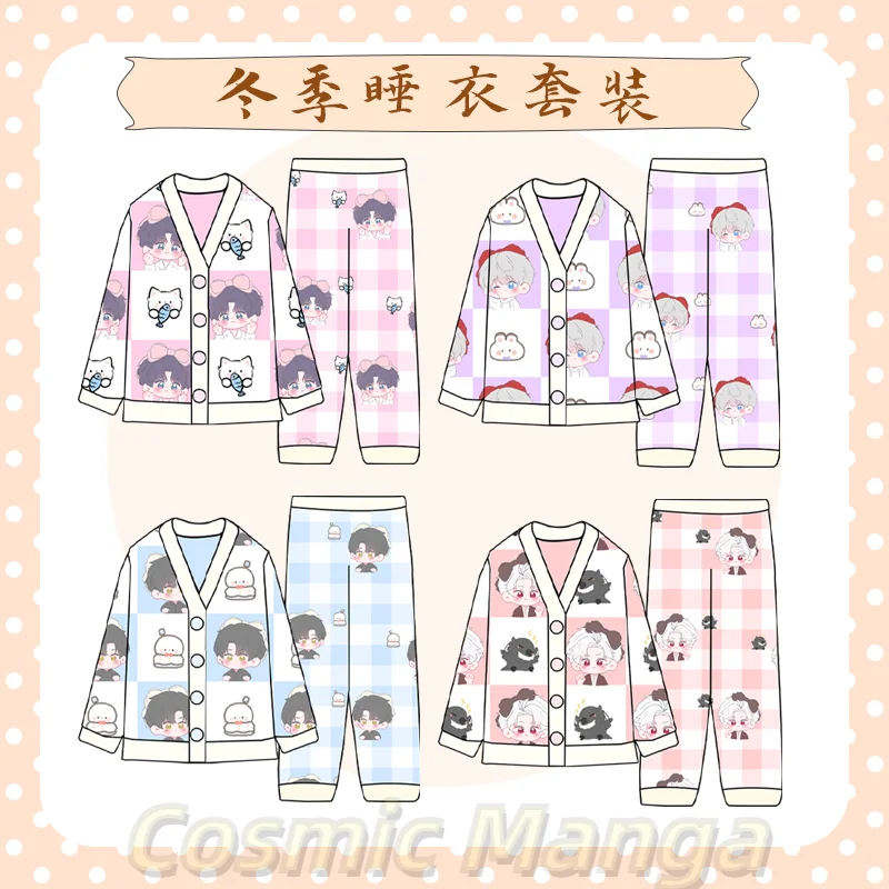 أنيمي الحب والفضاء العميق سيلوس زين رافاييل كزيفير تأثيري الفانيلا بيجامة مجموعة الكرتون الدفء ملابس المنزل ثوب النوم عيد الميلاد