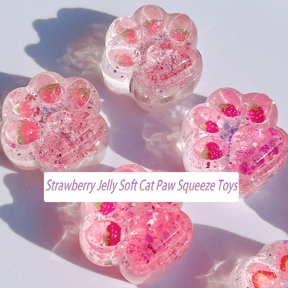 Cartoon Transparent Strawberry Jelly Soft Cat Paw Slow Rebound Squeeze Toys Cute Cat Claw Sticky Mud Feeling Pinch Sensory Toys