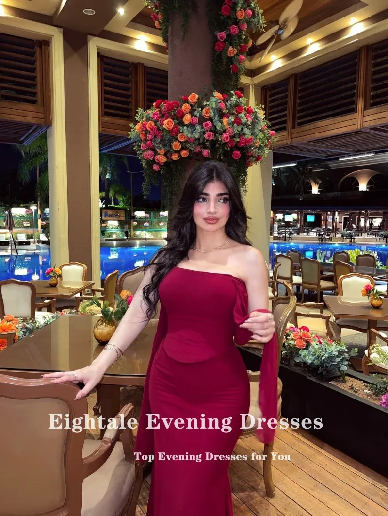 

Eightale Arabic Evening Dress Strapless off Shoulder Prom Gown Red Muslim Customized Wedding Party Dress Mermaid
