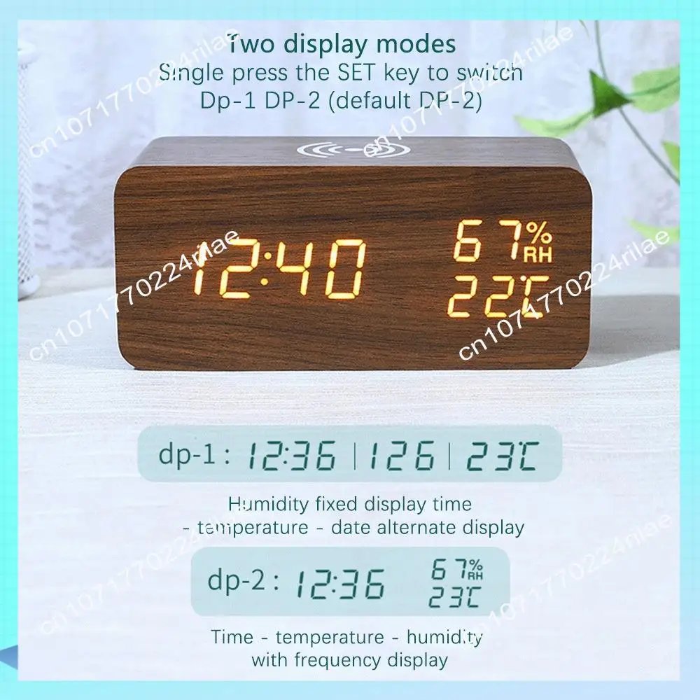 Réveil numérique A17Z, réveil de température et d'humidité, horloge électronique LED, chargeur sans fil pour Smartphone