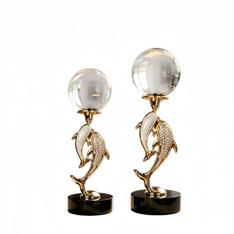 High-end light luxury dolphin crystal ball living room ornament high-end sense entrance TV wine cabinet home soft decoration