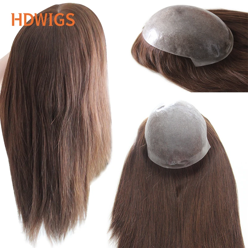 Women Toupee Human Hair Wigs Straight Vloop Human Hair System Replacement Thin Skin Full PU Hairpiece Invisible Natural Hairline