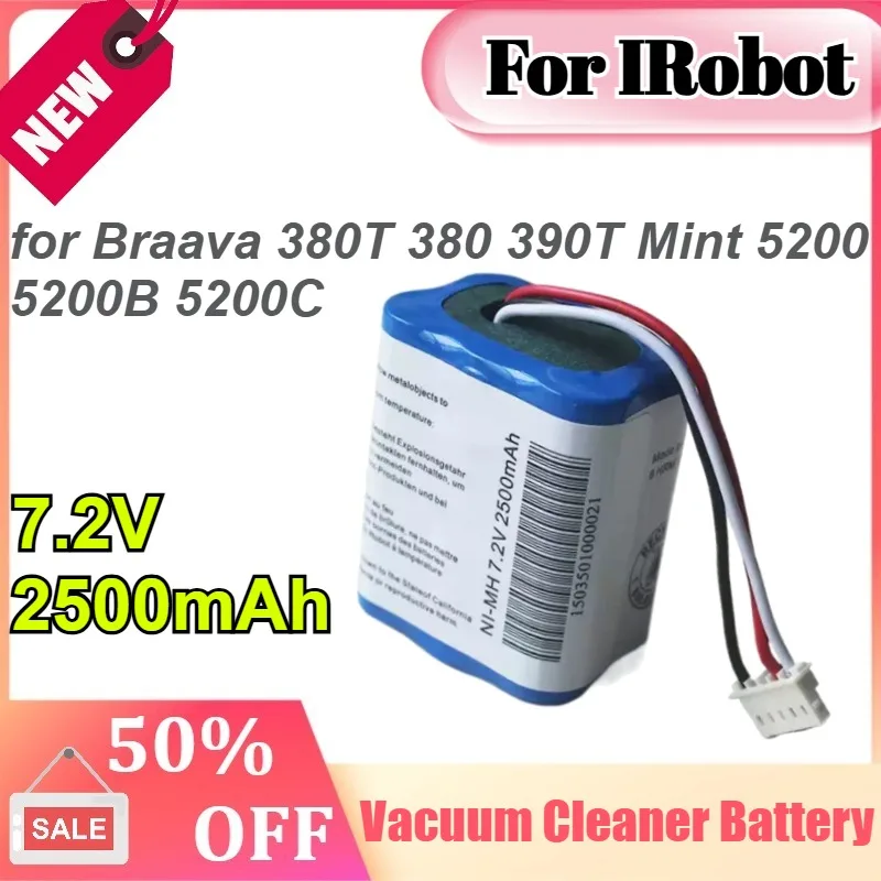 

For IRobot 7.2V 2500mAh for Braava 380T 380 390T Mint 5200 5200B 5200C Vacuum Cleaner Upgraded