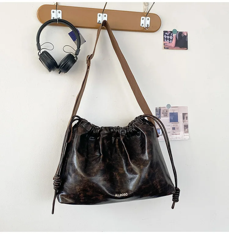 Niche Maillard Nieuwe Collectie Gekleed Schoudertas Dames Zhang Se Brede Schouderriem Gedrukt Crossbody Tas Trekkoord Vierkant Bri