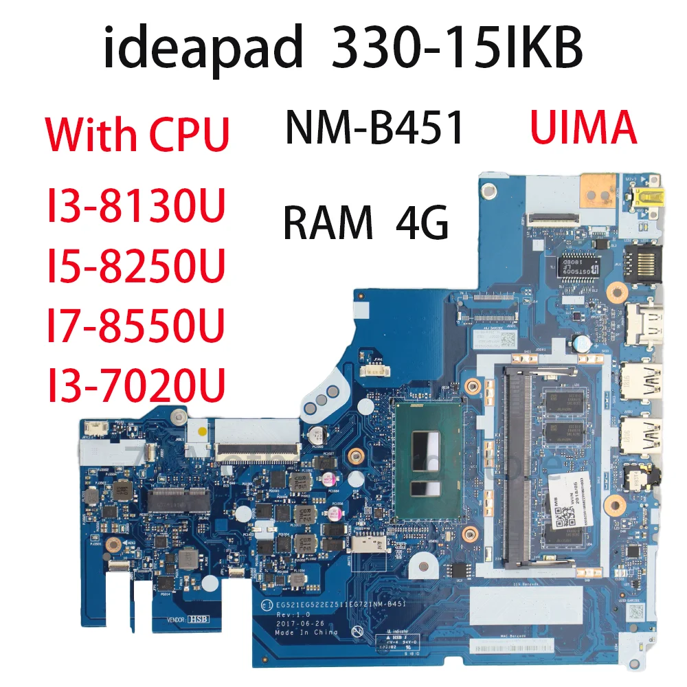 Laptop Motherboard For Lenovo ideapad 330-15IKB NM-B451 With CPU I3 8130U I5 8250U I7 8550U RAM 4G 5B20R19914 5B20R19898