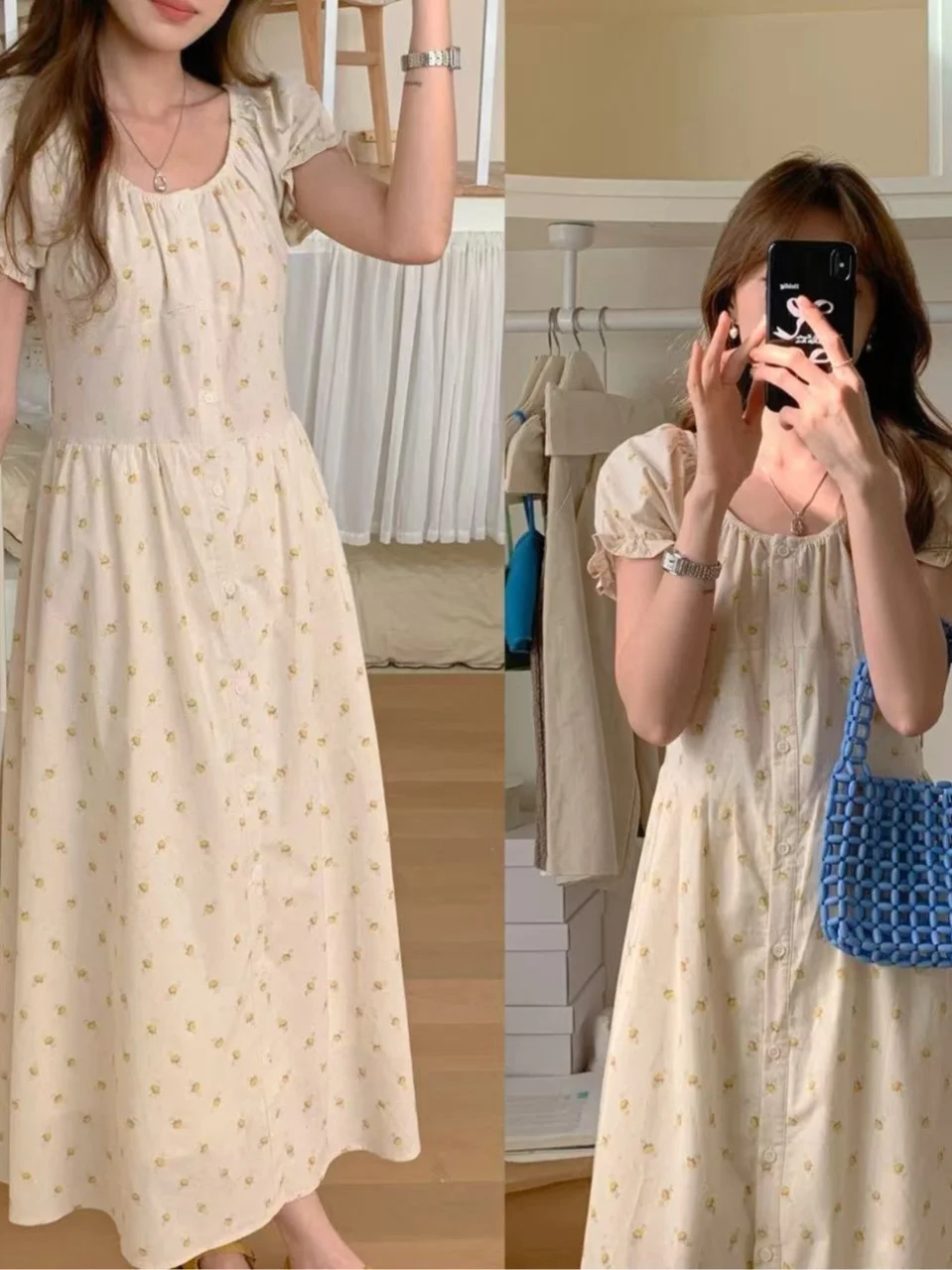 

Chic Polka Dot Bubble Sve Dr Women's Summer New Agel Waist Cinching Slimming Long Dr Ele Commute Sle Single...