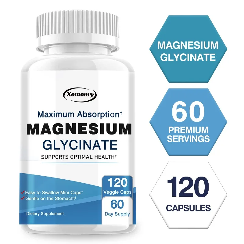 

Magnesium Glycinate - Improve Sleep, Reduce Mood and Anxiety, Soothe Nerves, Muscle Growth, Support Heart and Bone Health