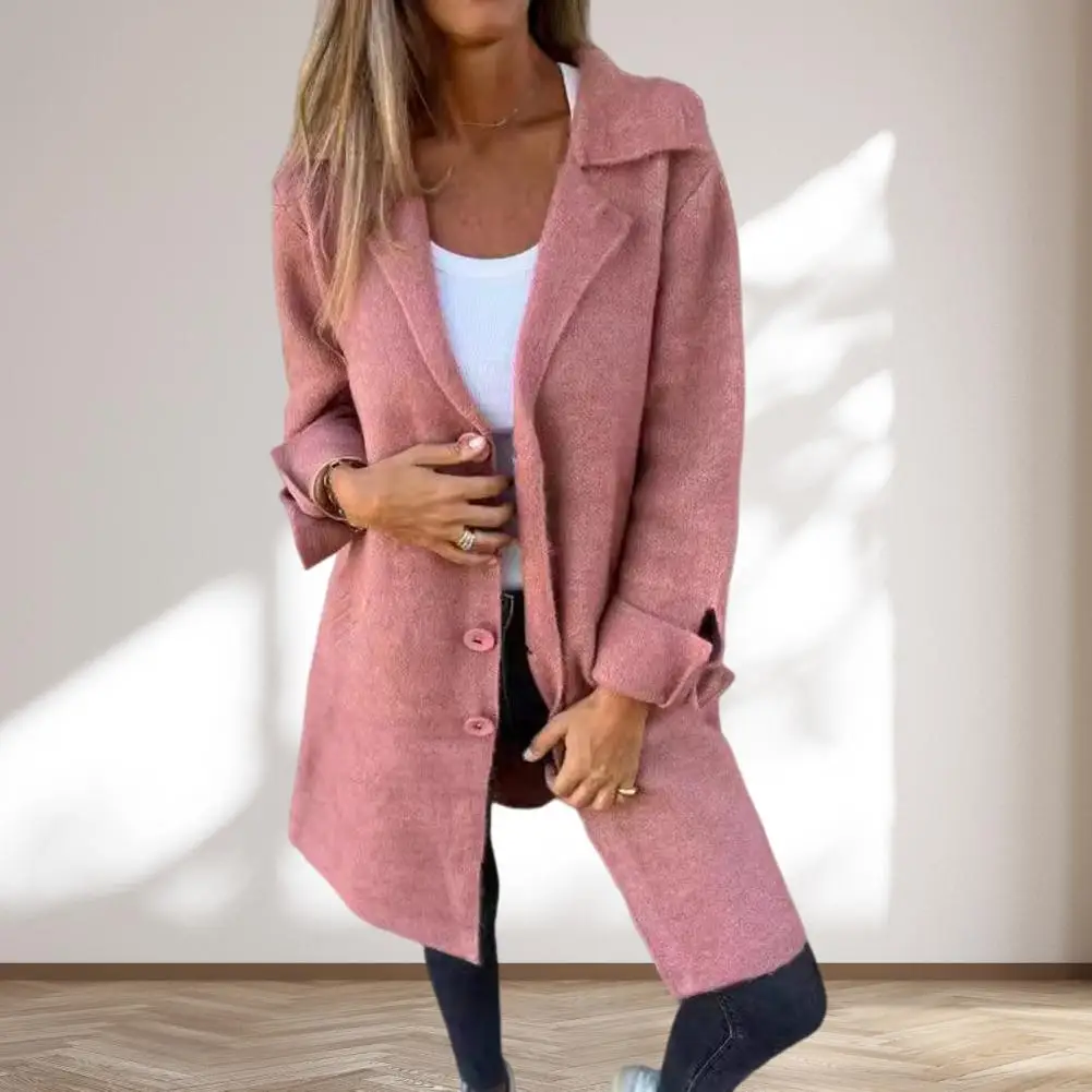 

Comfortable Lapel Coat Elegant Women's Woolen Coat with Lapel Slim Fit Office Pocket Jacket for Autumn Winter Casual for Women