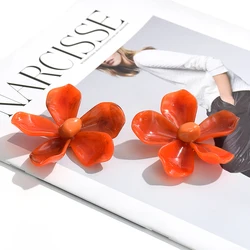 Bohemian Large Acrylic Flower Stud Earrings for Women Girls Fashion Hyperbole Orange Geometric Big Earrings Party Jewelry