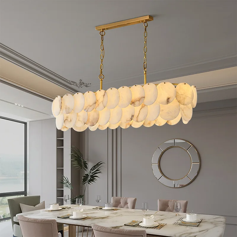Spanish alabaster postmodern luxury designer brand medium-sized adjustable height LED chandelier, suitable for restaurants