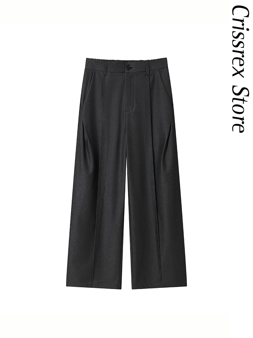 

Casual Whimnotion Mixed Fiber Denim Look Stereo Middle S Pleated Leisure West Pants Straight Leg Polyester Low Waist Zipper