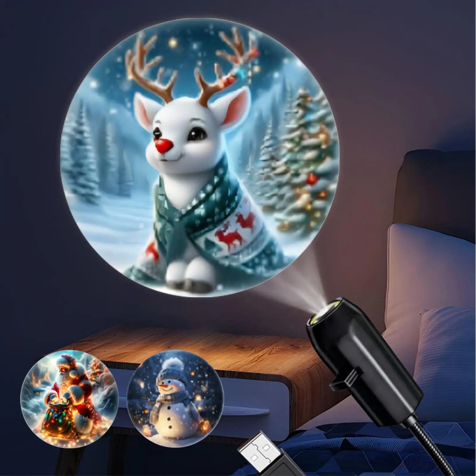 

Christmas Led Projection Lamp 3 Patterns Ceiling Wall Projector Holiday Ornaments USB Atmosphere Light Christmas Party Decor