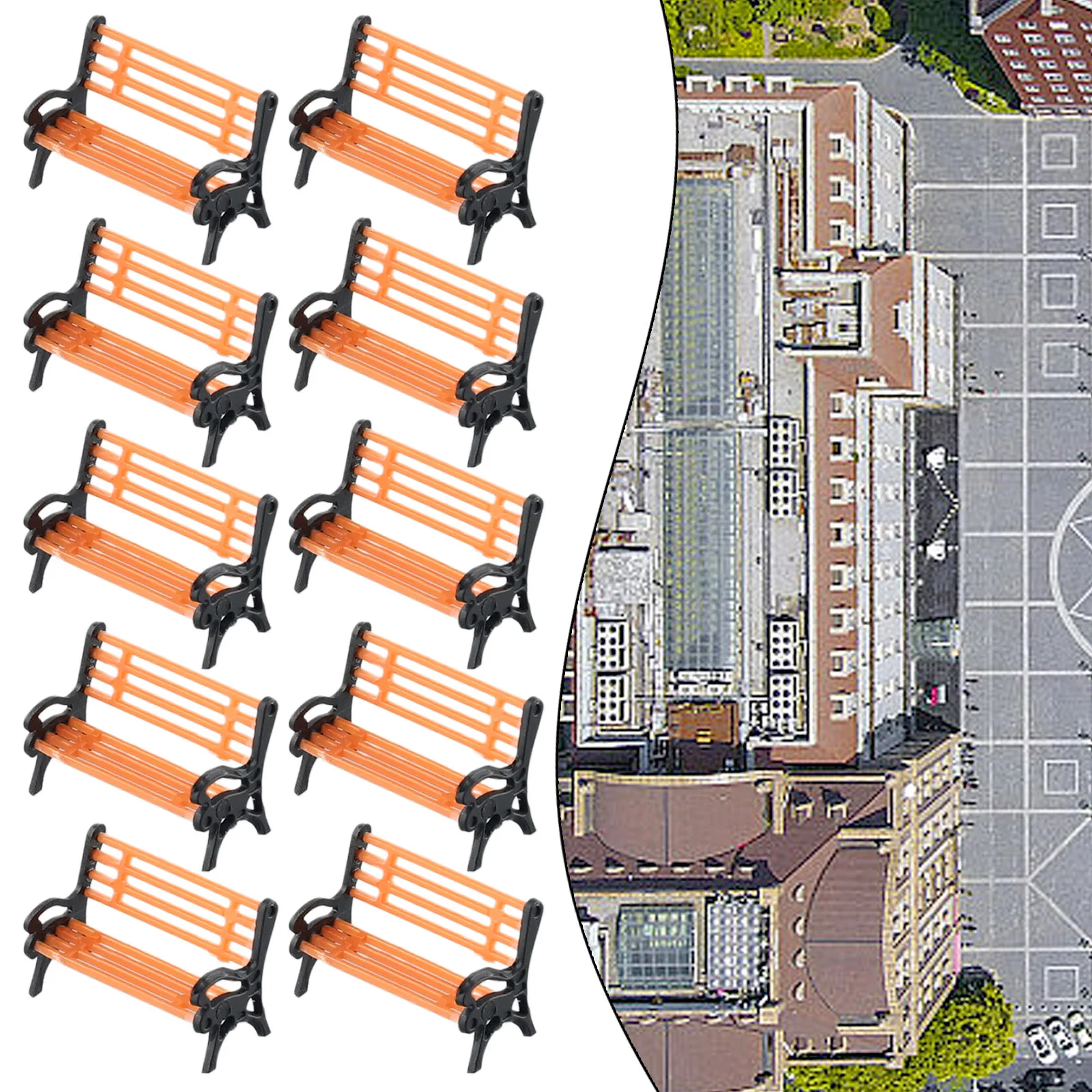 10Pcs 1:87 HO Scale Model Train Bench Chairs Settee Street Park Railway Layout Plastic Crafts Home Decoration Children Toys
