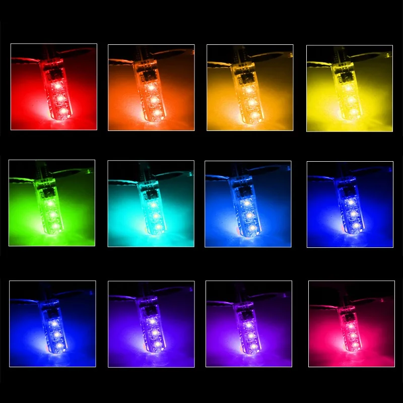 RGB LED T10 W5W Led 194 168 W5W 5050 SMD Car Dome Reading Light Automobiles Wedge Lamp RGB LED Bulb With Remote Controller 12V