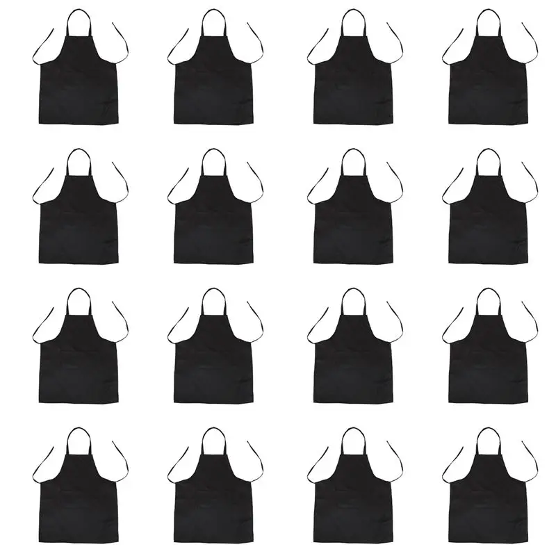 

8X Unisex 2 Pocket Black Kitchen Apron Bib, One Size In Medium-A83Z