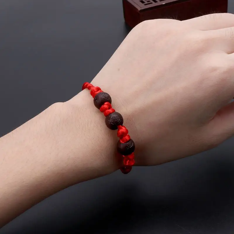 Pulsera cuerda roja tigre Año Nuevo E15E, pulsera trenzada hilo rojo hecha a mano para Protec