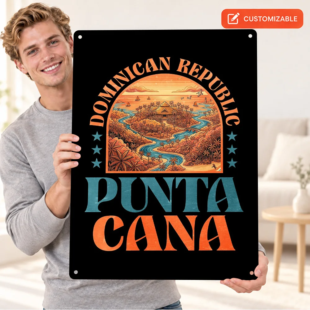 Dominican Republic Punta Cana Travel Textured Metal Poster Retro Bold Design Studio Wall Art Customized Aluminum Sign Fan Gift