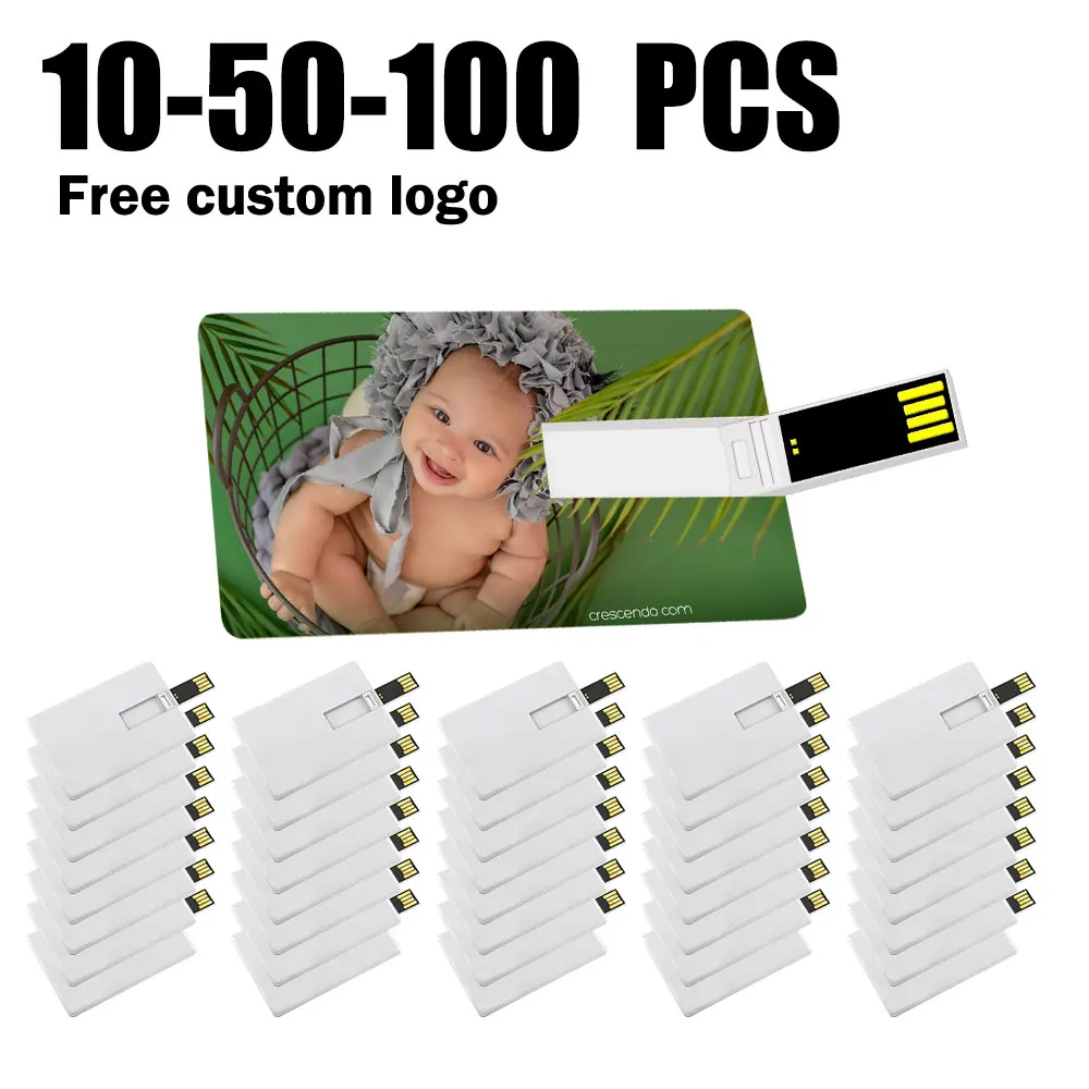 10/50/100PCS/LOT Free Logo 100% Capacity 4GB 8GB 16GB Credit Card USB Flash Drive Customized Logo Top Quality Creative Pendrive