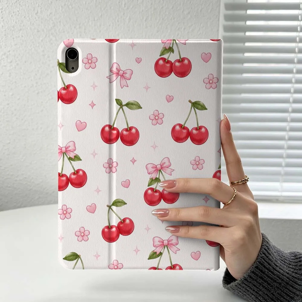 Pink Cherry Bow For iPad Pro Air mini 7 6 5 4 3 2 1 9gen M5 M4 11th 10th A17 Pro A16 Soft Inch Tablet Case Cover
