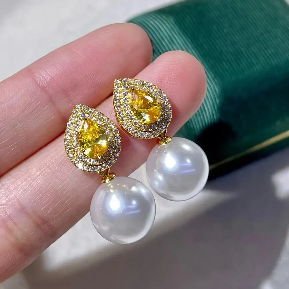 

New AAA 10-11mm Natural South Sea White Pearl Earrings in 14k Gold 7-8mm 8-9mm 9-10mm