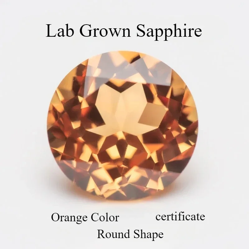 Lab Grown Sapphire Orange Color Round Shape Extremely Shiny Quality DIY Ring Necklace Earrings Main Materials  AGL Certificate