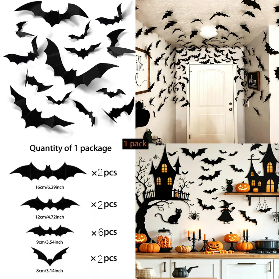 Halloween 3D Schwarze Fledermaus Wandaufkleber für Zuhause, Zimmer, Innendekoration, gruselige Requisiten, Kinderparty-Geschenke, Wandtattoos, Fensteraufkleber – Detail 2