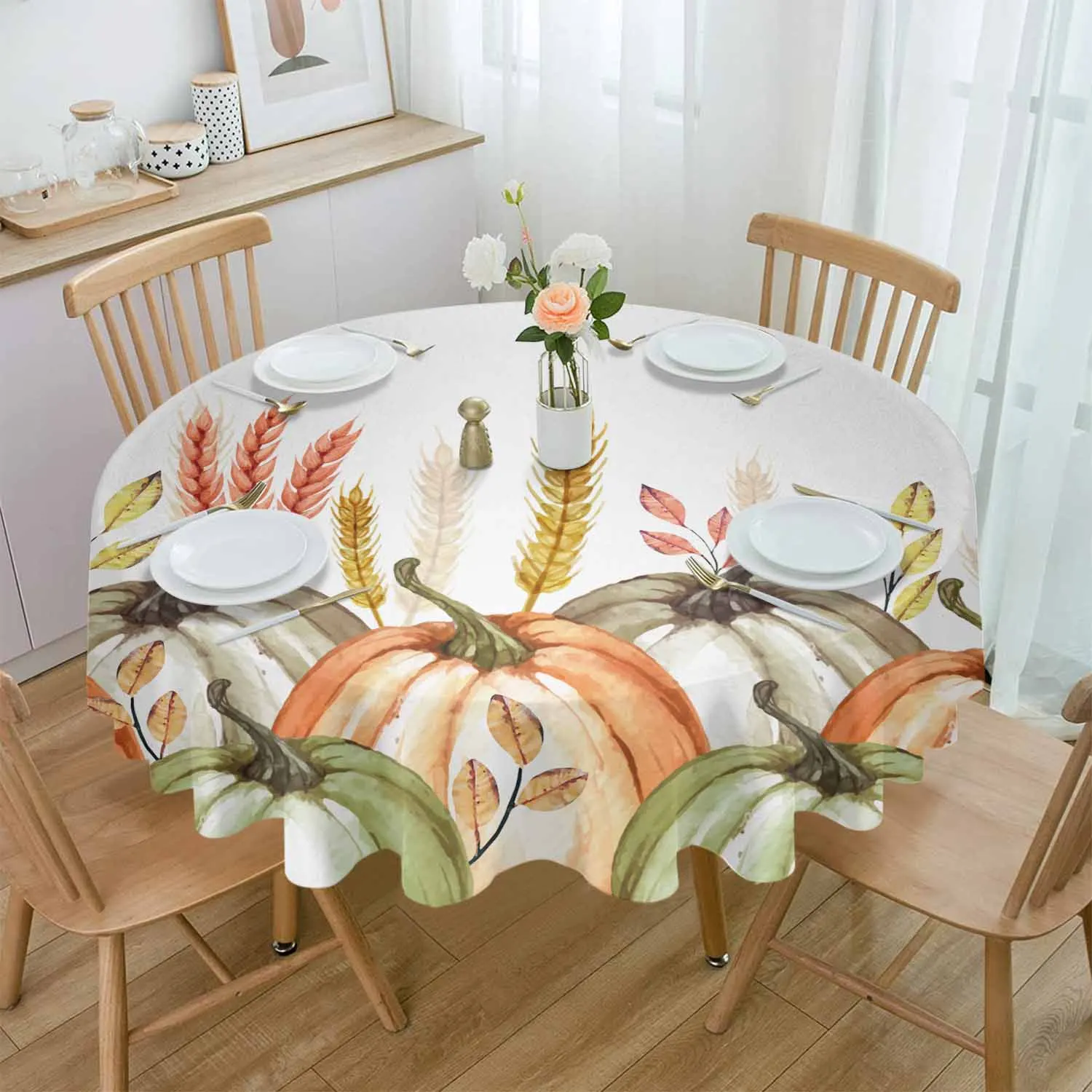 Eucalyptus Green Leaves In Autumn Waterproof Tablecloth Tea Table Decoration Round Table Cover For Kitchen Wedding Home