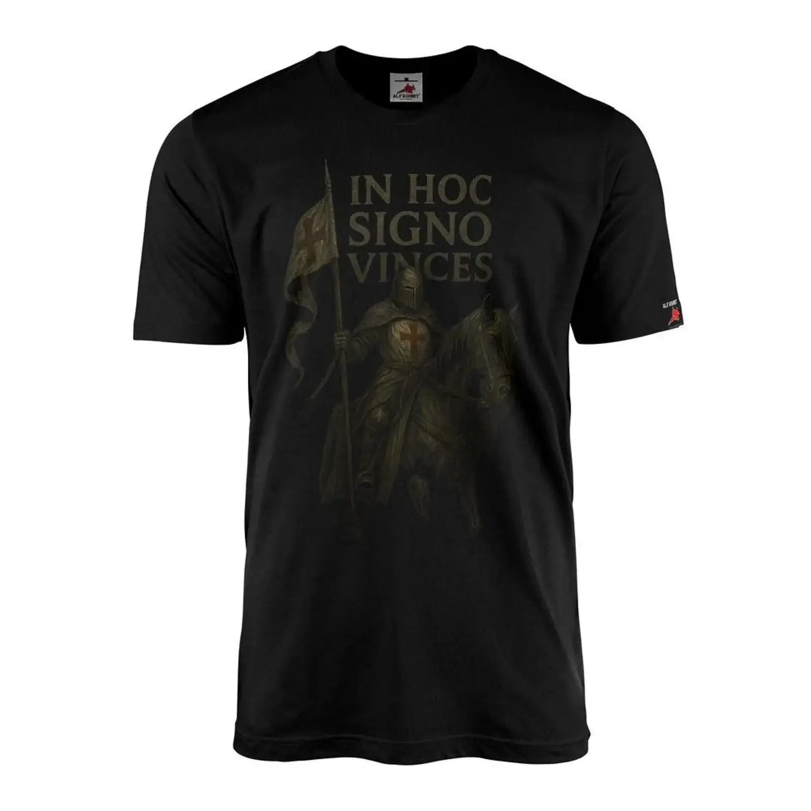 Camiseta con estampado gráfico de Hoc Signo Vinces Templer Pferd Mittelalter Fans Ritteroptik 46423, estilo vintage lavado, ropa de diseñador con estilo