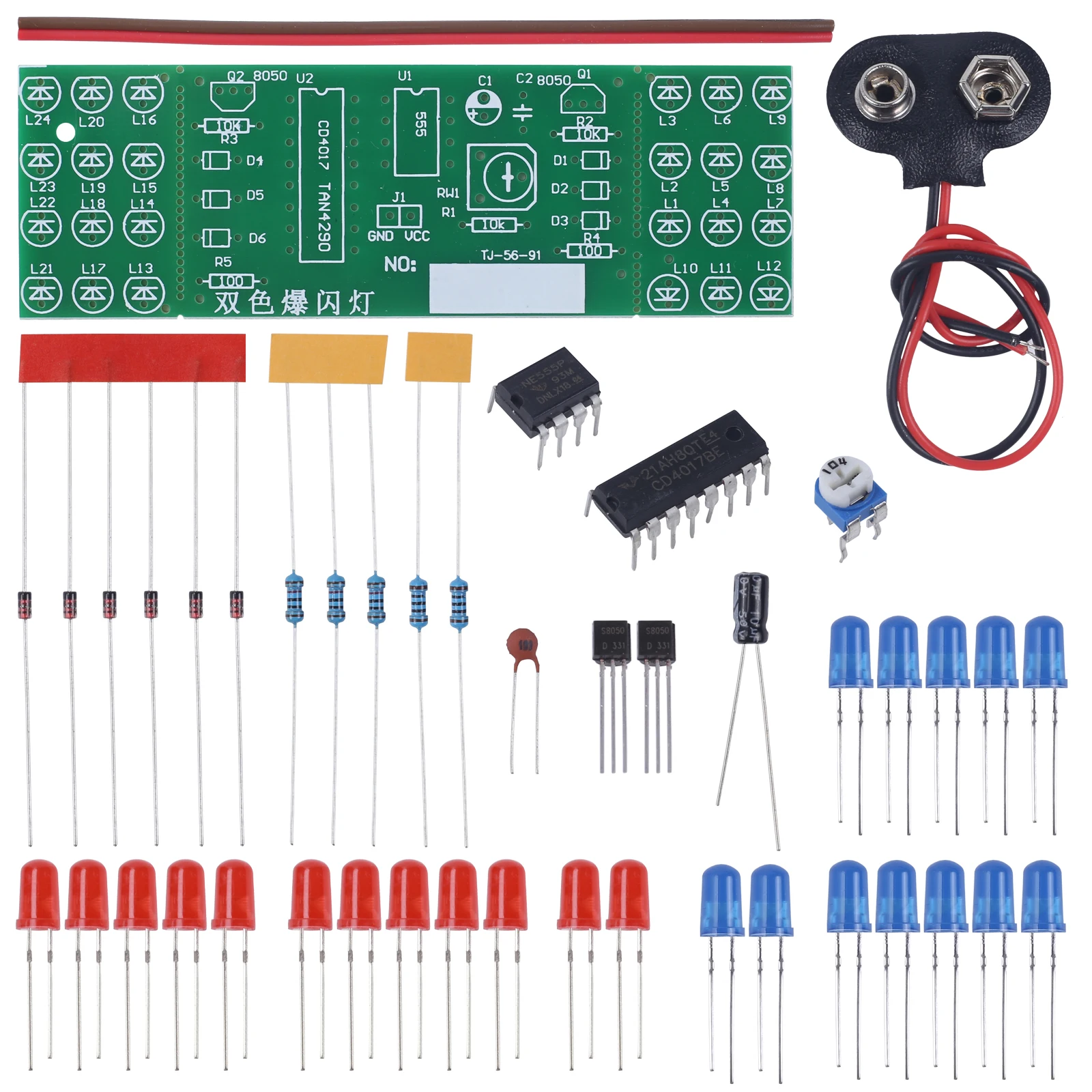 DIY Electronic Kit DC 9V-12V Red Blue Automatic Flashing LED Lamp NE555 CD4017 Analog Circuit Soldering Project Practice