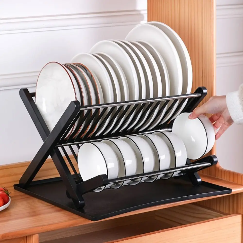 

X-Type Folding Bowl Draining Stand Plastic Large Capacity Foldable Drain Rack Space Saving with Drip Tray Dish Drying Rack