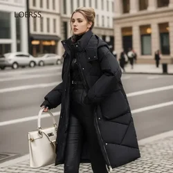 LOERSS Parkas para mujer invierno con capucha abajo Jakcet espesar Casual suelto Parkas largas ropa de nieve chaqueta cálida y versátil prendas de vestir exteriores