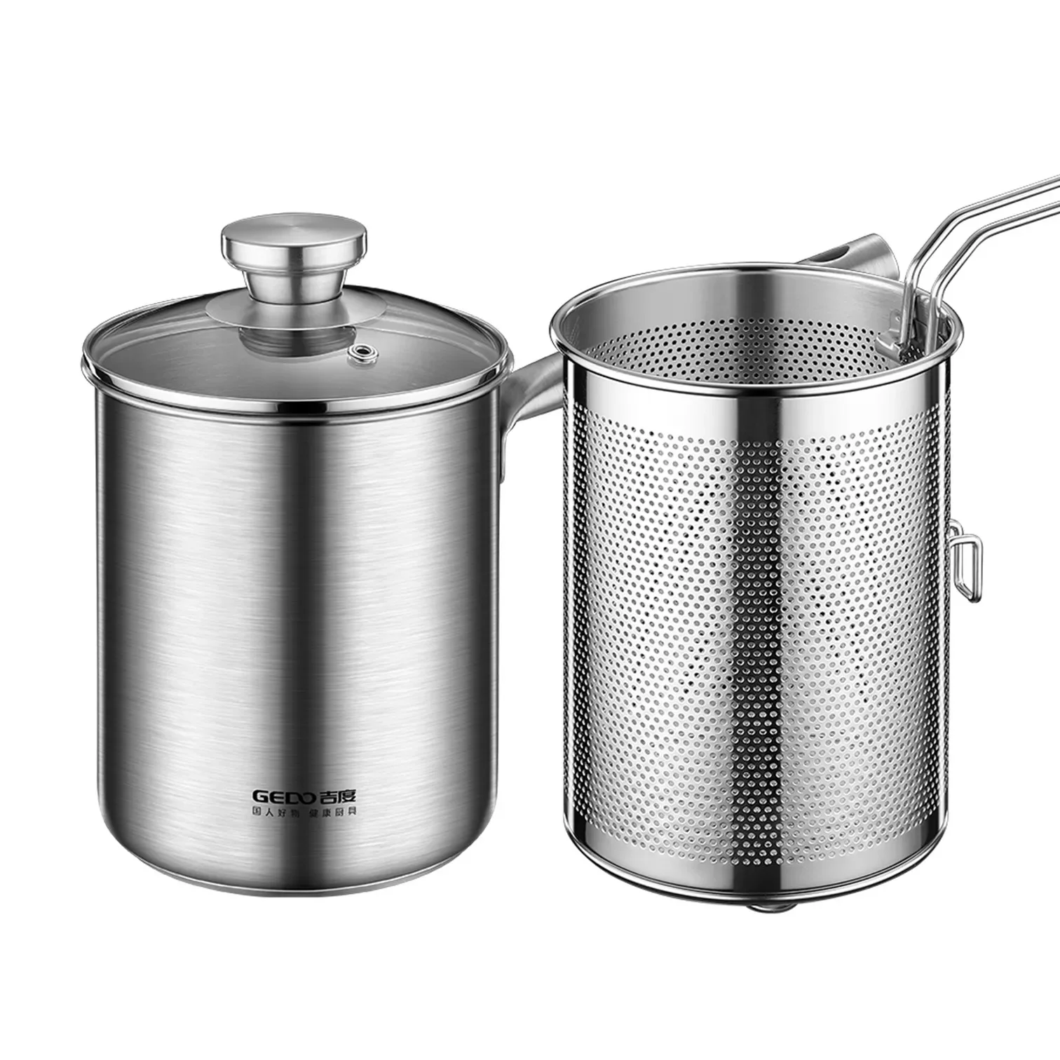 Certification Pure 304 Stainless Steel Deep Fryer Ultra Thick Triple-layer Mini Chicken and Potato Frying Pot with Strainer