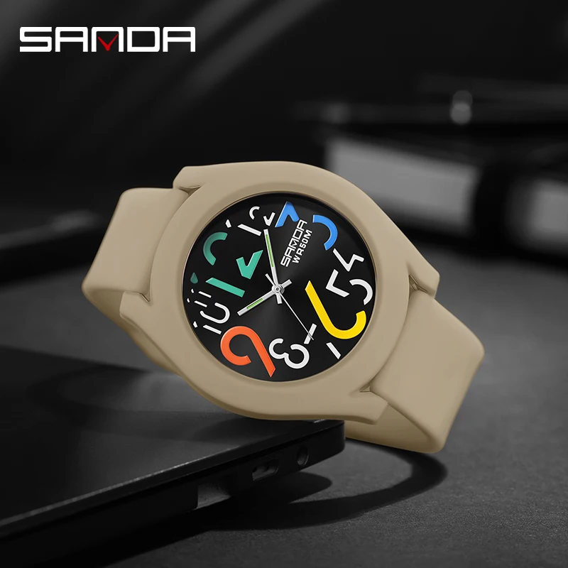 SANDA 2023 New Casual Fashion Men Quartz Watch Luxury Personality Dial Sports Mens Watches Silicone Strap 50M Waterproof Reloj