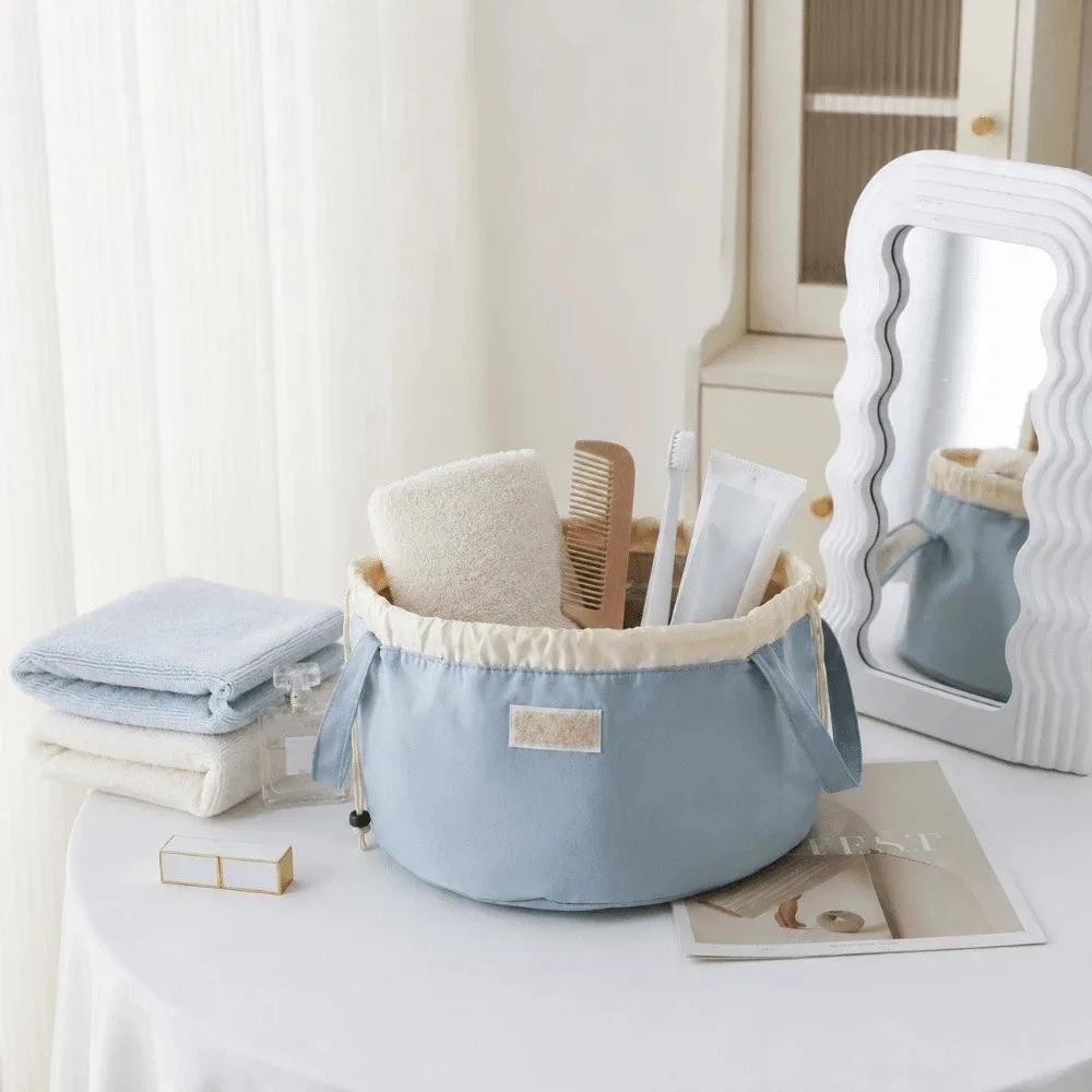 Large Capacity Makeup Bag Drawstring Bucket Bag Cosmetic Organizer Multi-functional Portable Storage Bag Makeup Storage