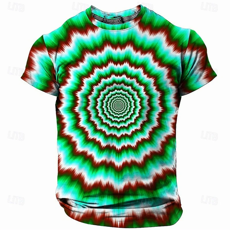 Psychedelic Dizziness Pattern T-shirt Men Unique Personality Street Crewneck T Shirts 3D Print Colorful Pattern Harajuku Tee Top