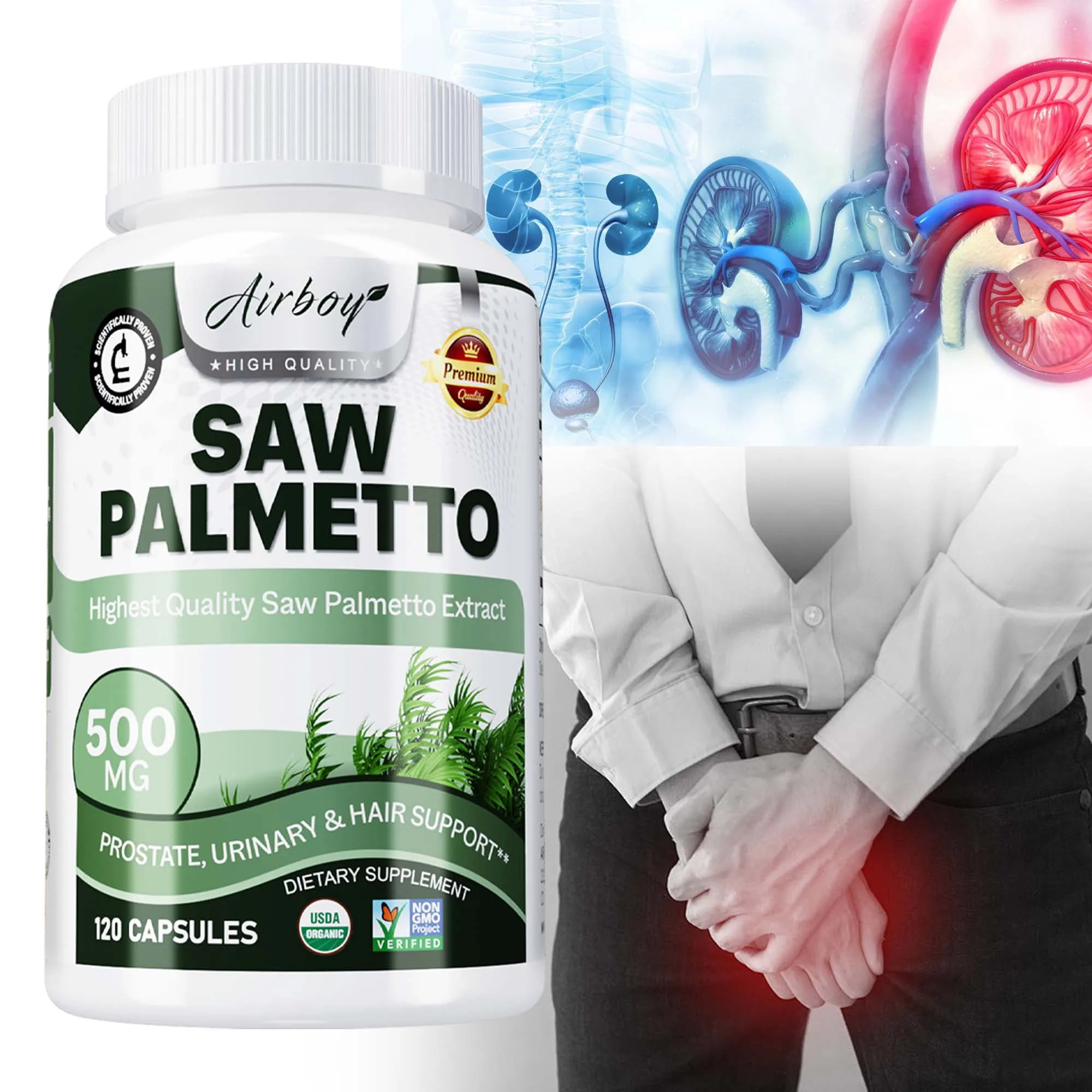 

Saw Palmetto Capsules - Promote Urinary Tract, Prostate Health, Promotes Hair Growth, Relieves Frequent Urination,Improves Sleep