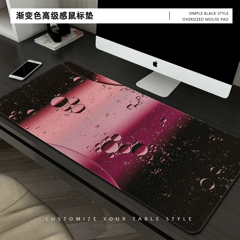 Water Droplet Pink Gradient Cool Rubber Mouse Pad Gaming Large Small Laptop Deskmat Keyboard Mat Stitched Edge Non-Slip Desk Pad
