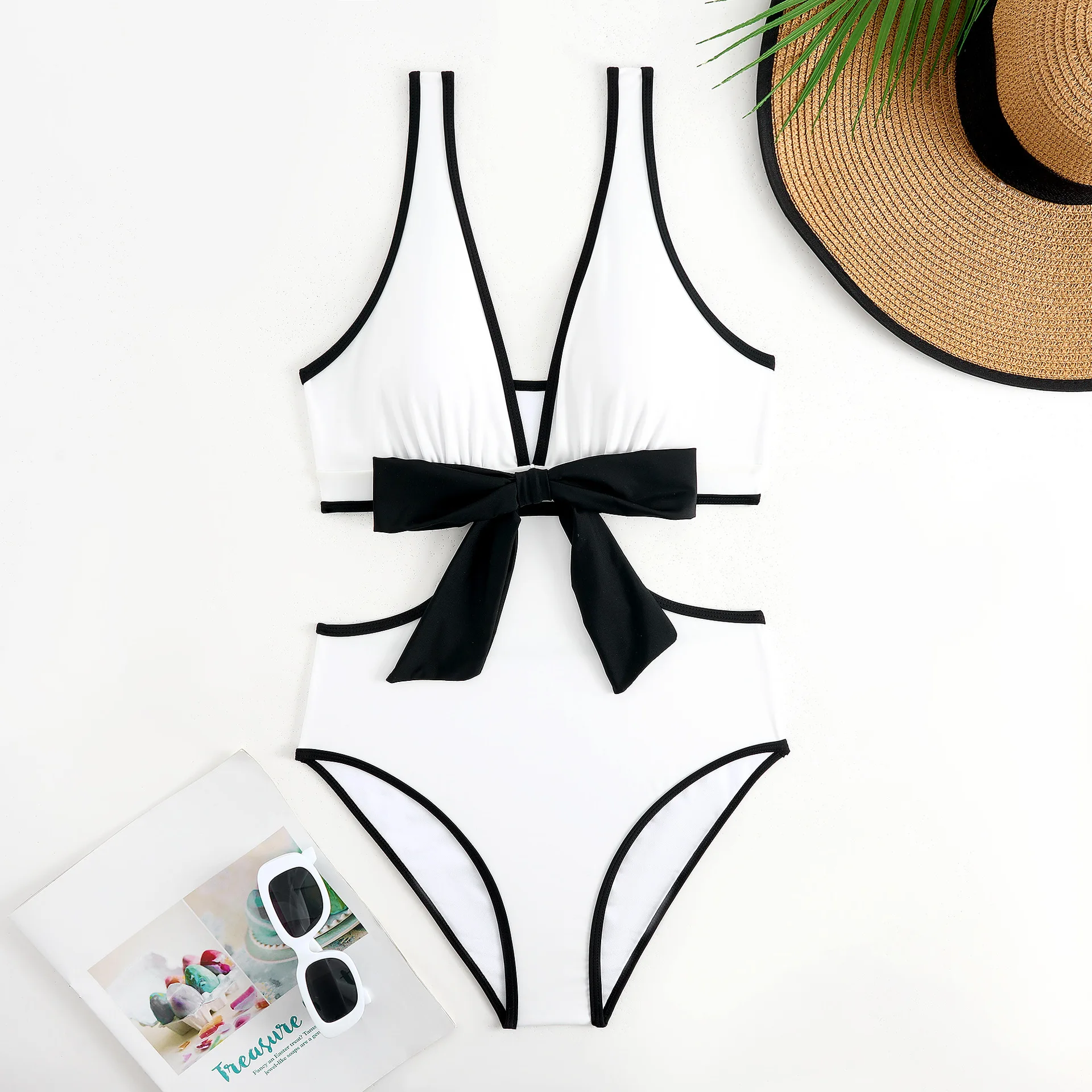 White High Waist Bathing Suit Ladies Bow Tie One Piece Swimsuit Women 2025 Elegant Swimwear Bikini Push Up High Leg Beach Wear