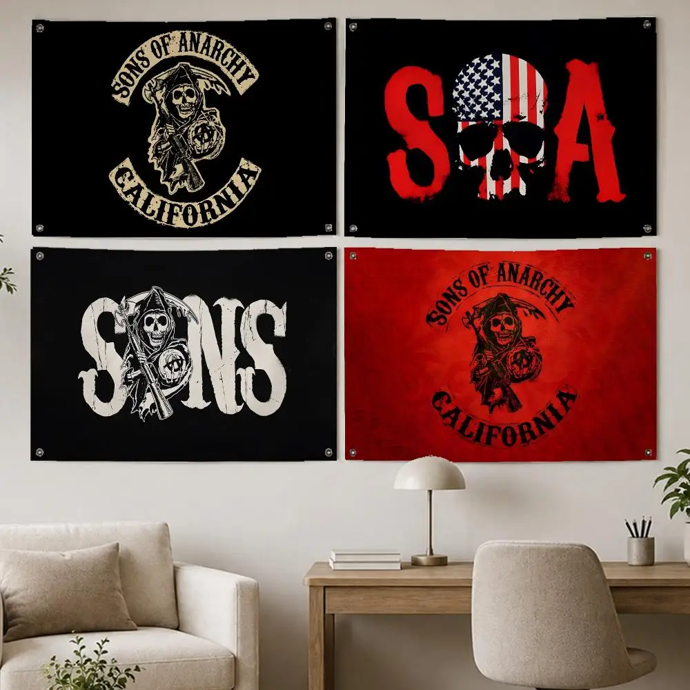 Cult Show Sons of Anarchy Flags Room Home Decor Wall‑Hanging Art Banner, Outdoor for Bedroom Party Background Decoration