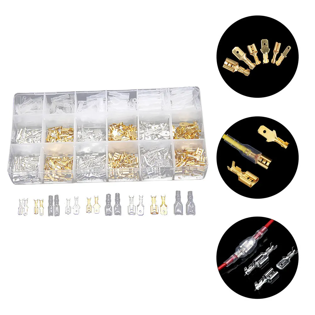 1Set Copper Wire Terminal Connector 6.3 4.8 2.8mm Quick Splice Crimp Terminal Male Female Cold Pressed Insulation Sleeves