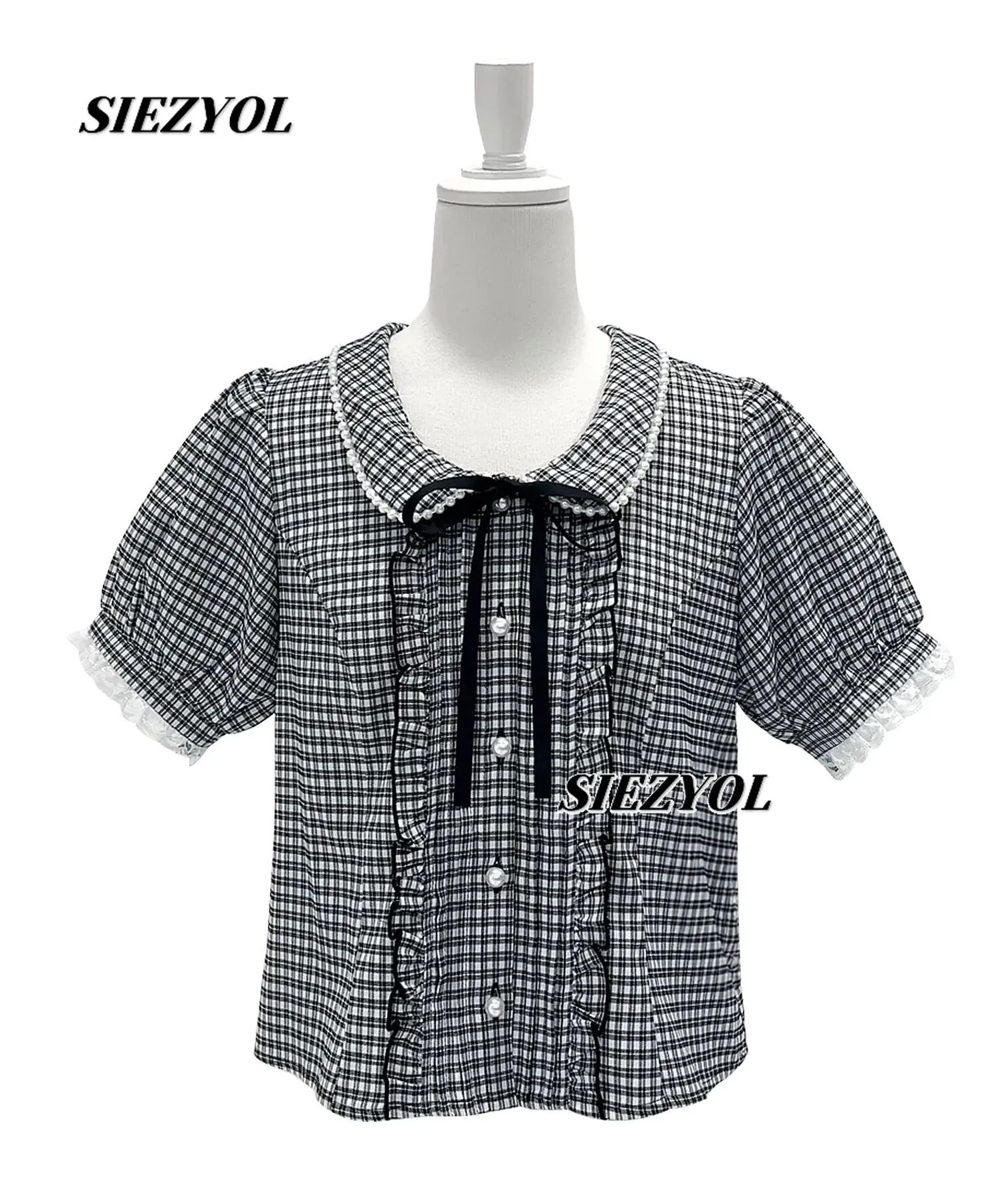 Summer New Japanese Style Sweet Short-sleeved Shirt Fashion Lapel Single-breasted Bow Space-up Short Blouse Cute White Tops