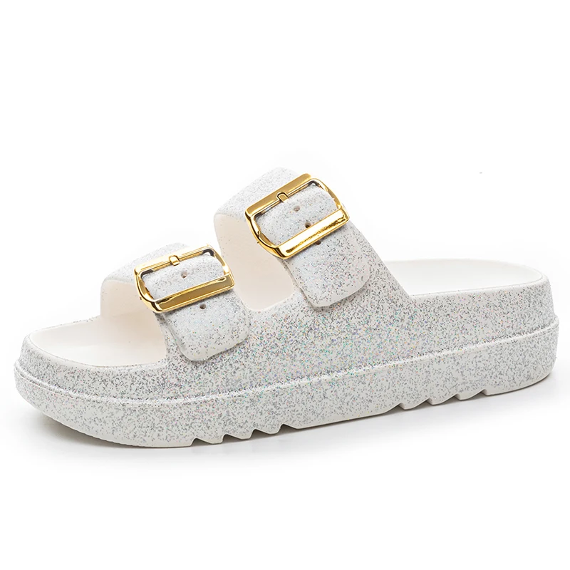 

Тапочки с двойной пряжкой, женские регулируемые резиновые сандалии на толстой подошве на платформе, шлепанцы, женская летняя пляжная обувь, мягкая