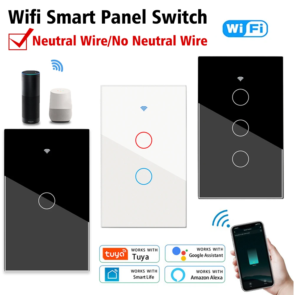 

Tuya Smart Life Home WiFi Remote Wall Switch Neutral Wire Required Touch Sensor LED Light Switches Work With Google Alexa Home